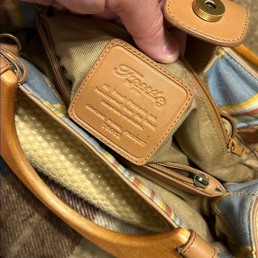 Fossil Tan Woven Tote with Wooden Handles - Picture 5 of 14
